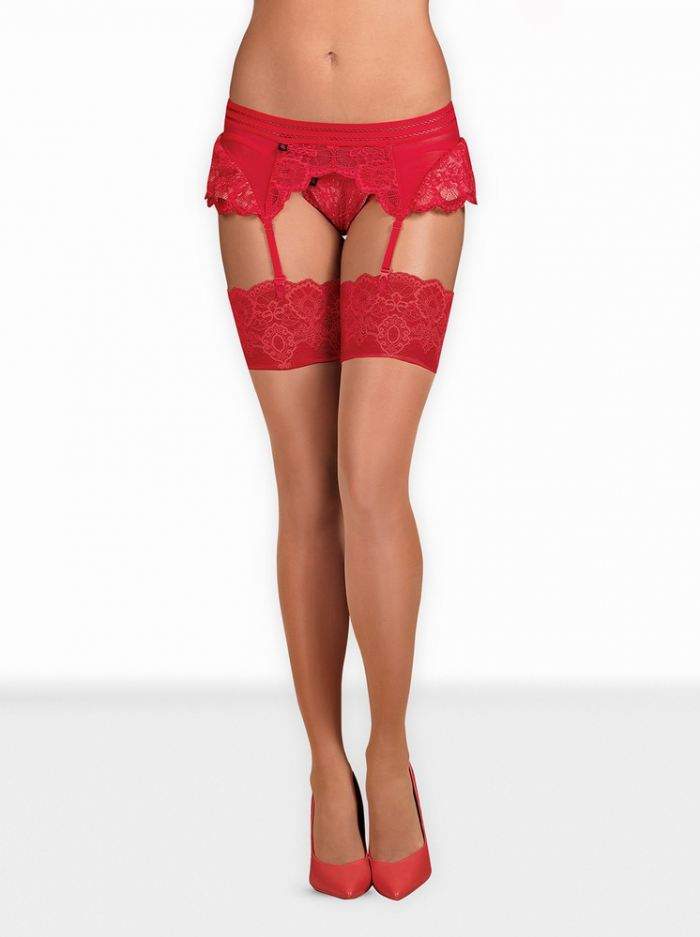 Sexy punčochy 853 – STO red – Obsessive L/XL Červená