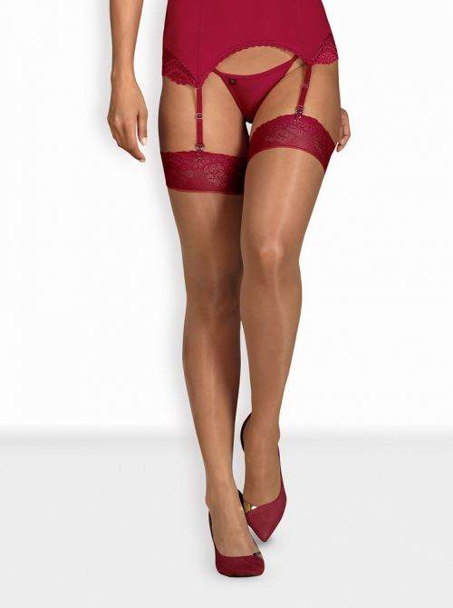 Úžasné punčochy Rosalyne stockings – Obsessive L/XL Bordó